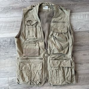 Vintage Banana Republic Vest Mens M Khaki Safari Photographer Cargo Vented Hike
